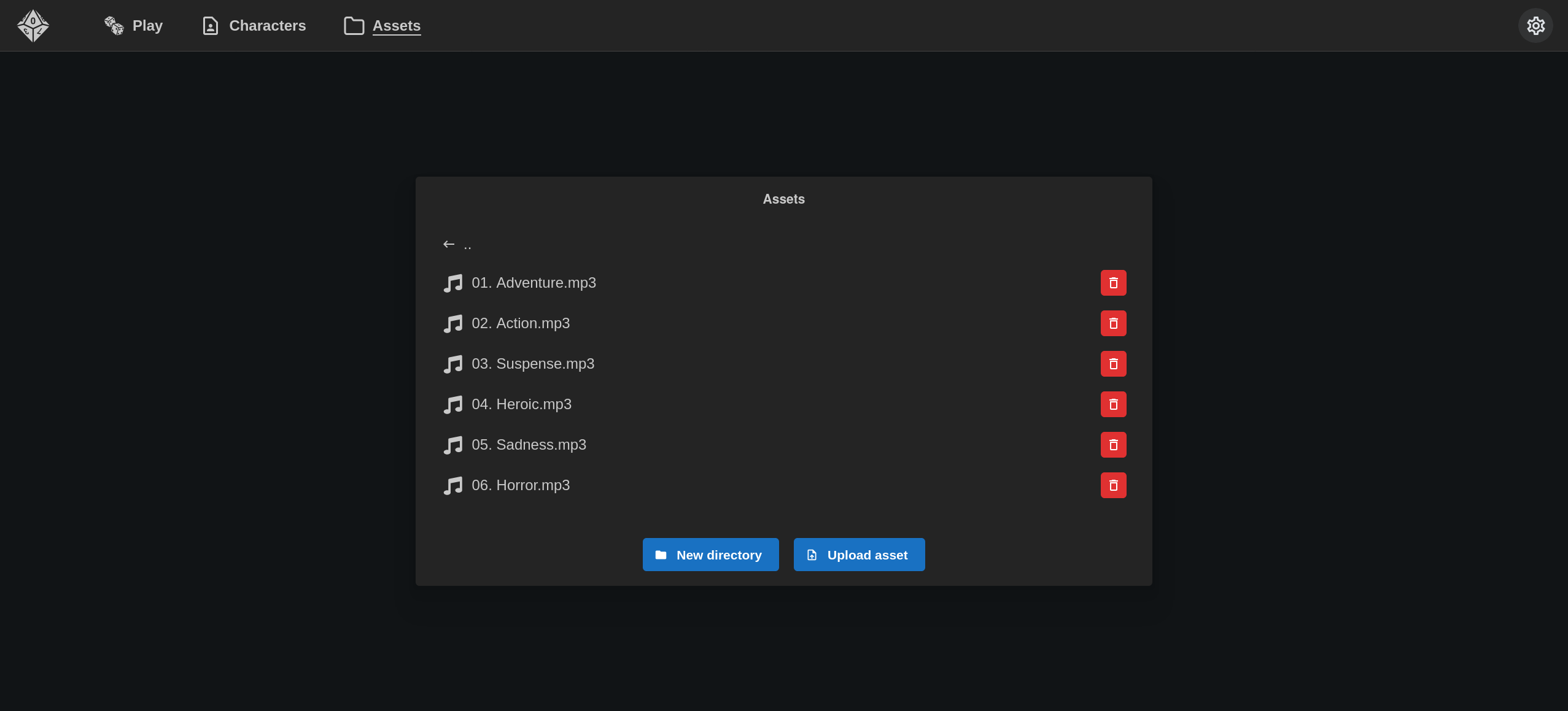 Assets management page