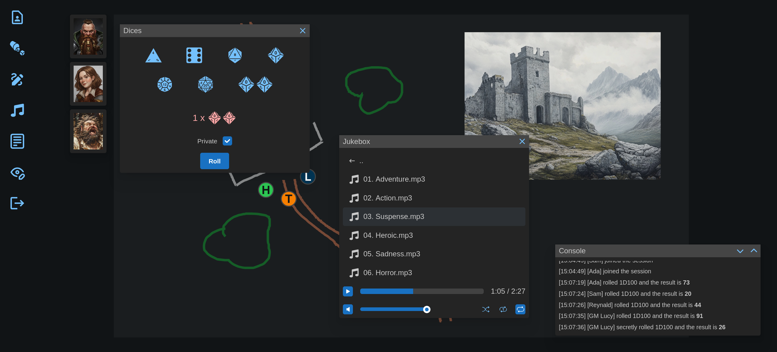 Dice and audio widgets