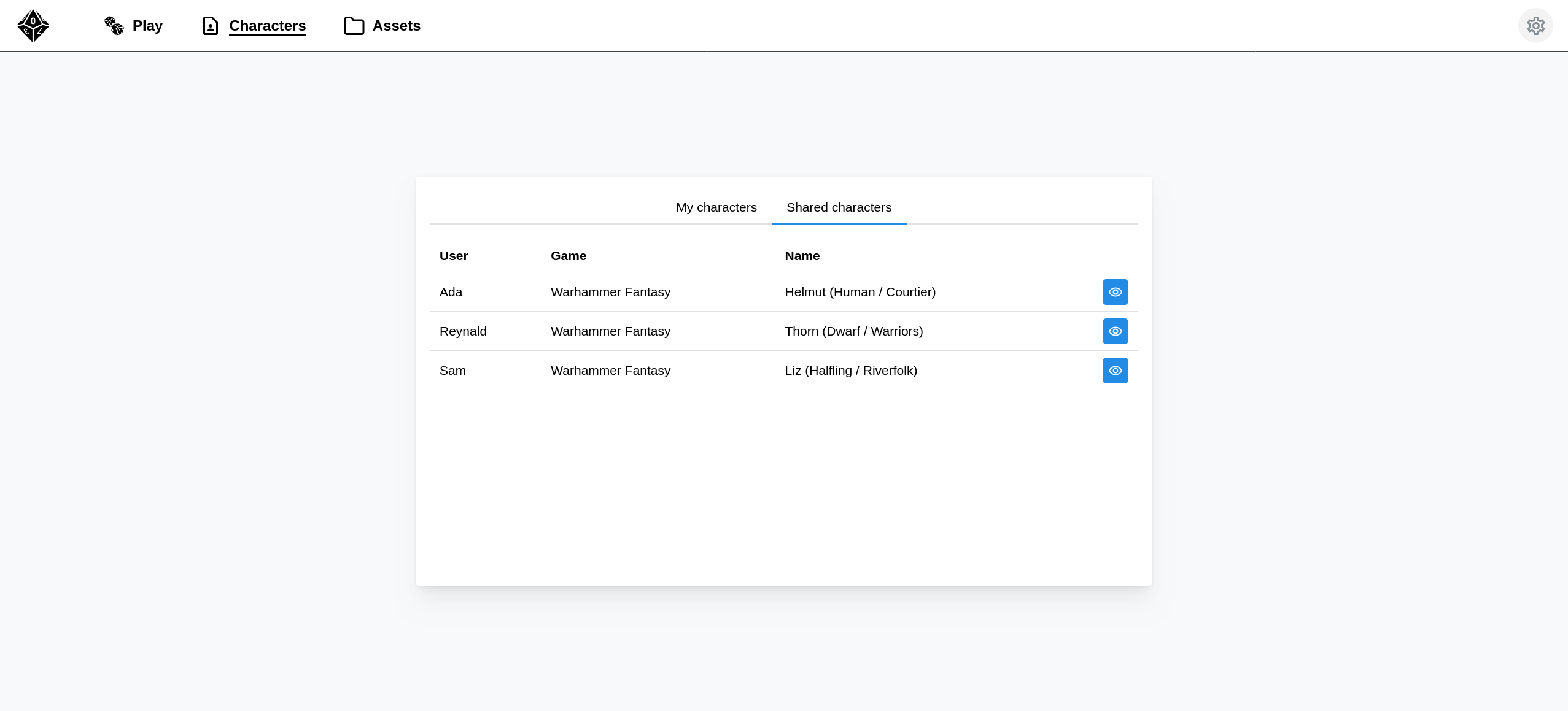 Character list in light mode